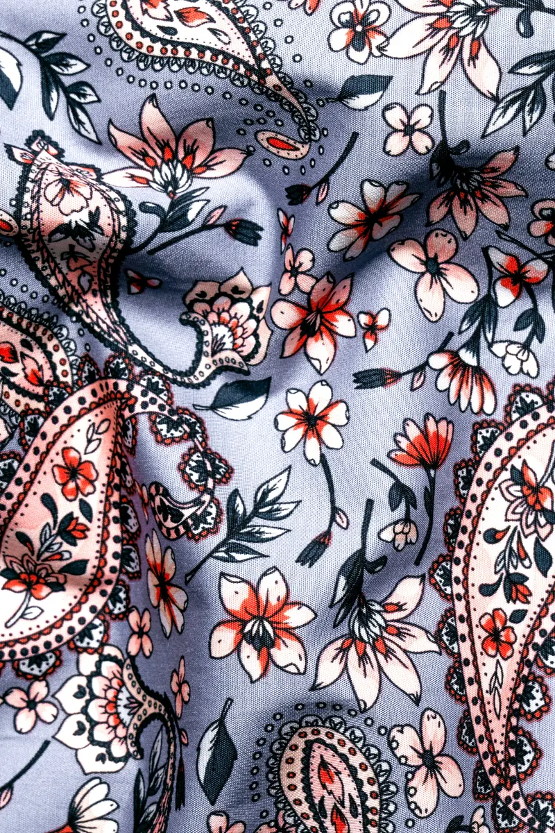 Bluish Gray Multicolour Paisley Printed Poplin Giza Cotton Shirt 2