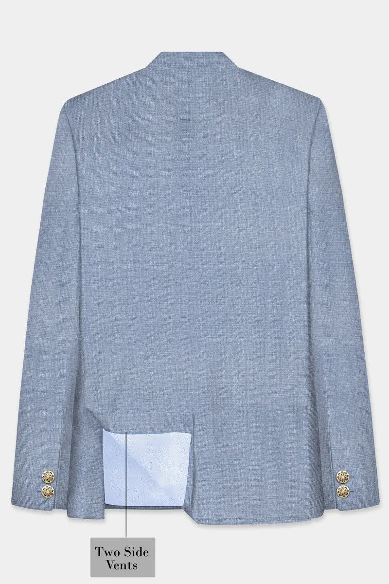Bluish Windowpane Wool Rich Cross Placket Bandhgala Blazer 6