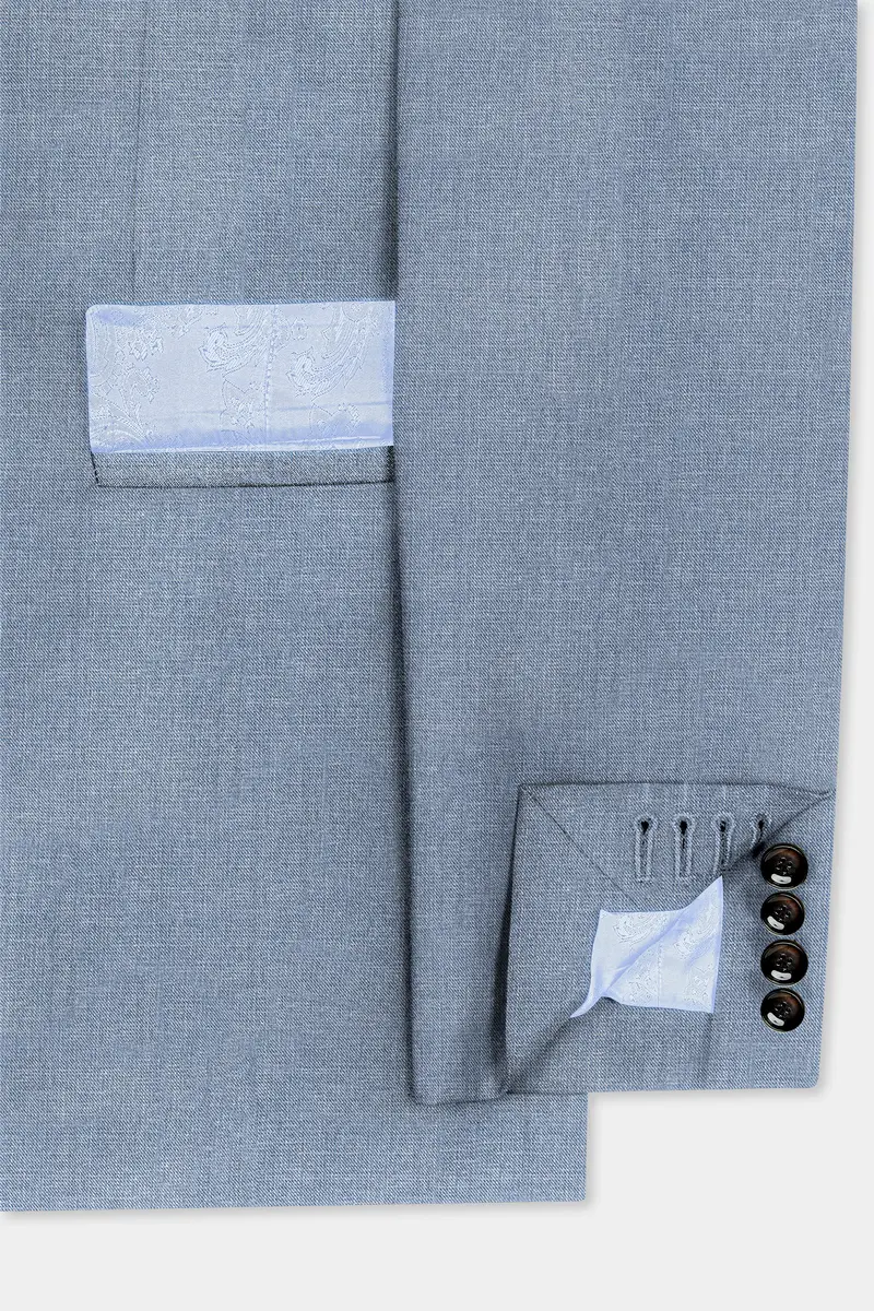 Bluish Wool Rich Single Breasted Blazer 6