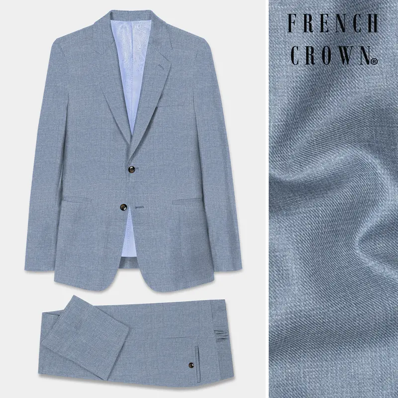 Bluish Wool Rich Single Breasted Suit 1