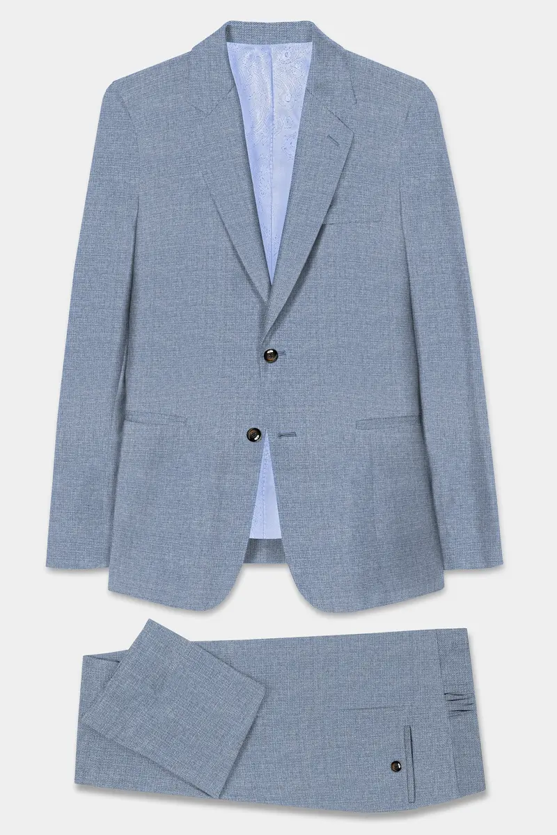 Bluish Wool Rich Single Breasted Suit 2