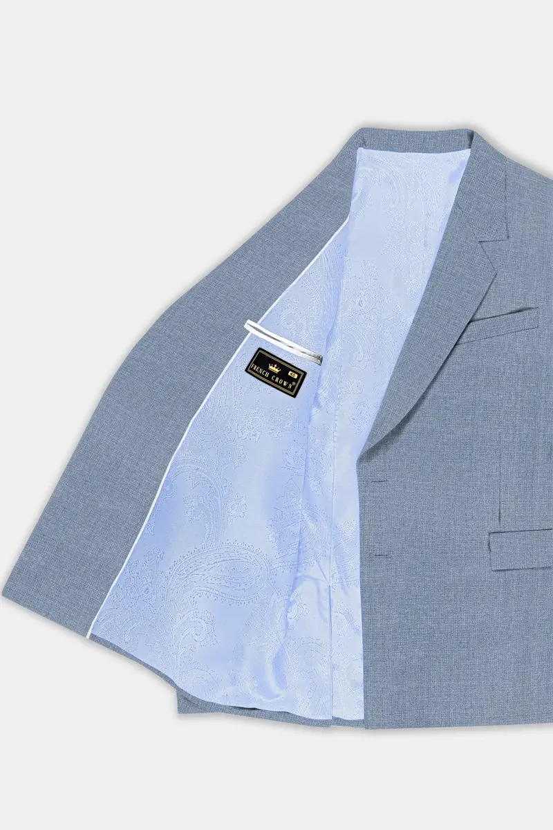 Bluish Wool Rich Single Breasted Suit 5