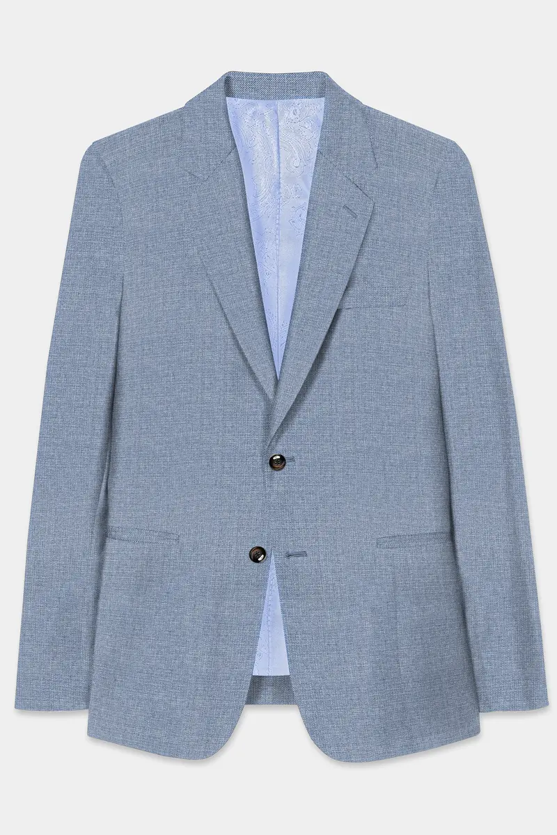 Bluish Wool Rich Single Breasted Suit 7