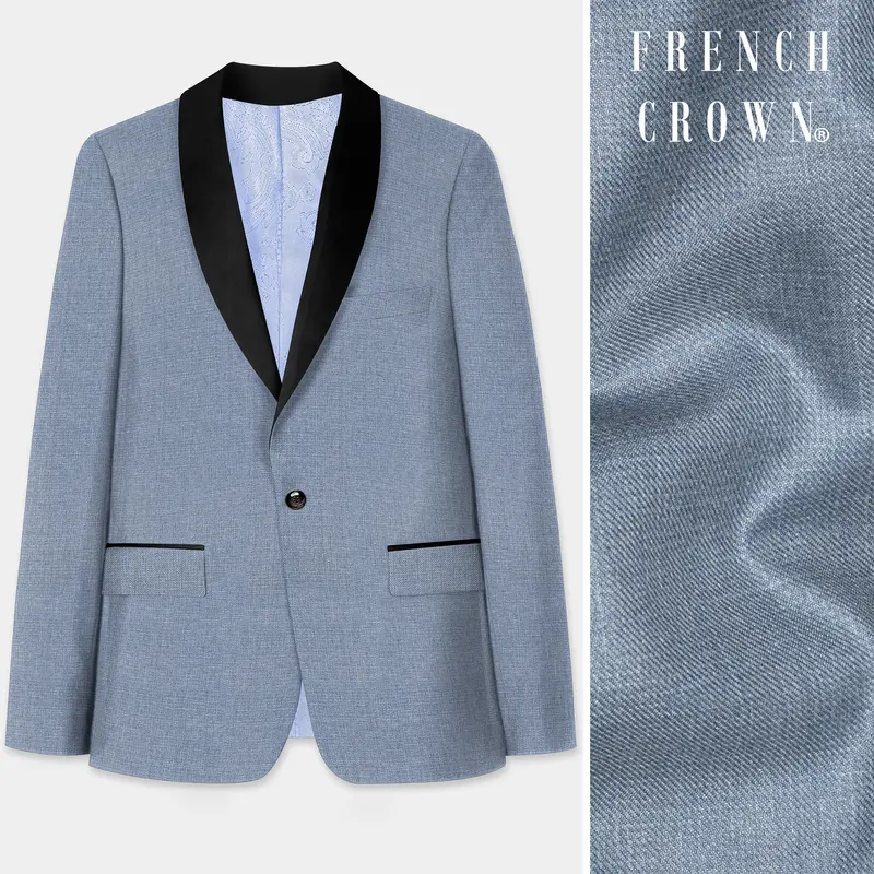 Bluish Wool Rich Tuxedo Blazer 1