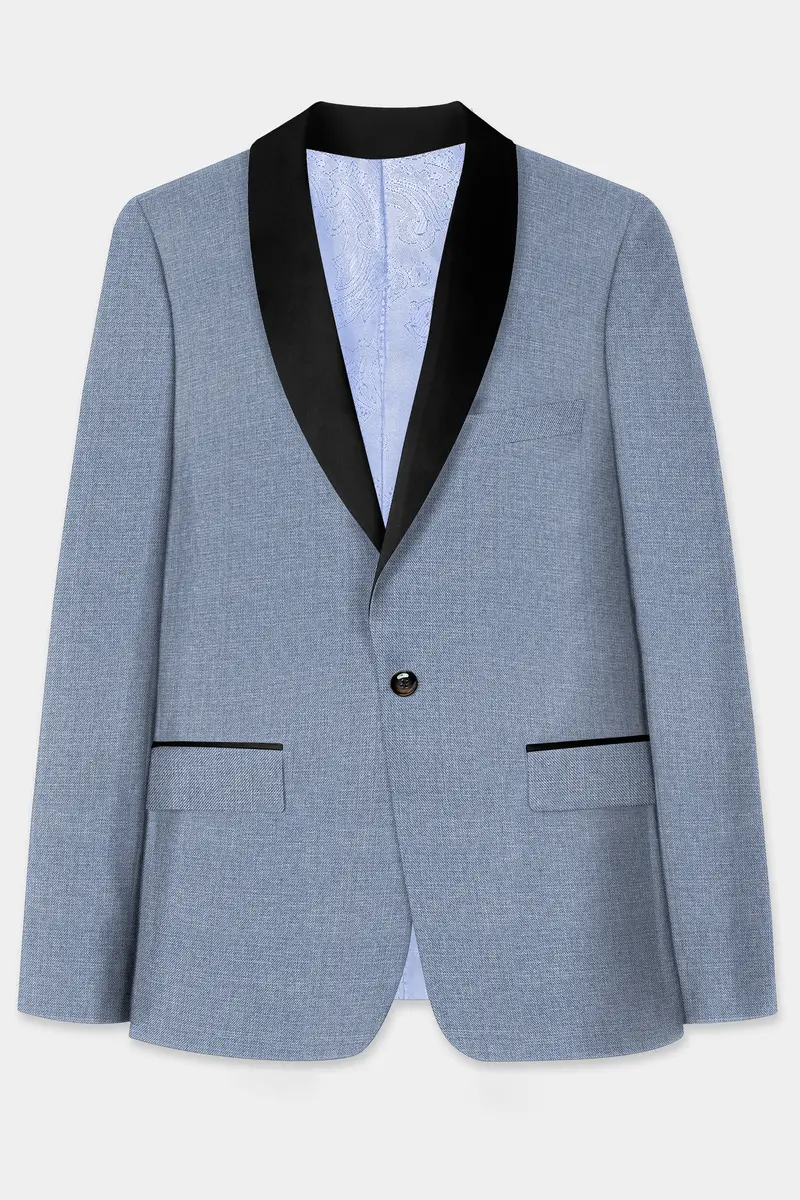 Bluish Wool Rich Tuxedo Blazer 2