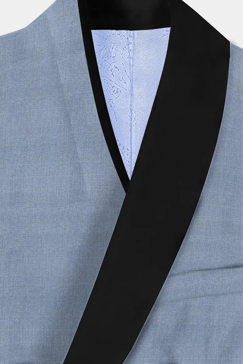 Bluish Wool Rich Tuxedo Blazer 4
