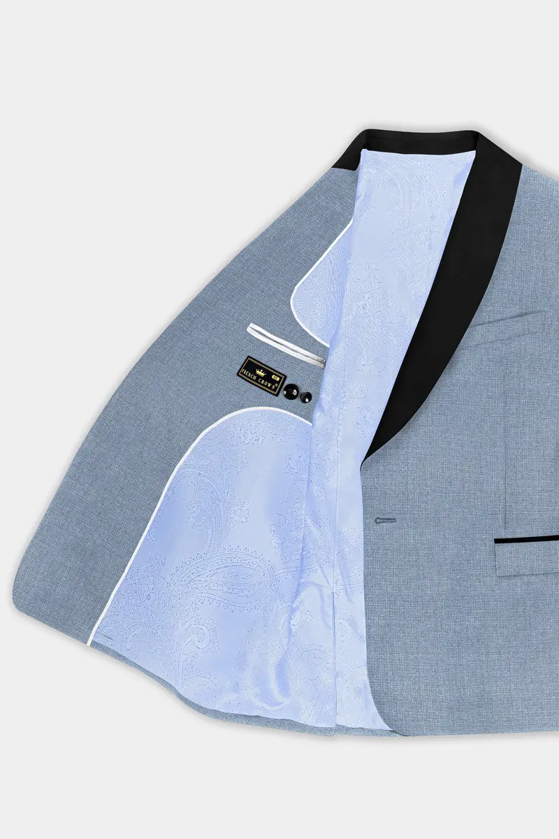 Bluish Wool Rich Tuxedo Blazer 5