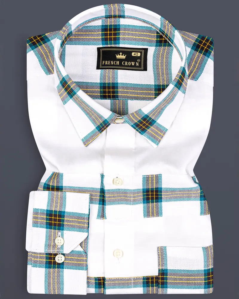 Blumine Blue And Bright White Premium Cotton Designer Shirt 1