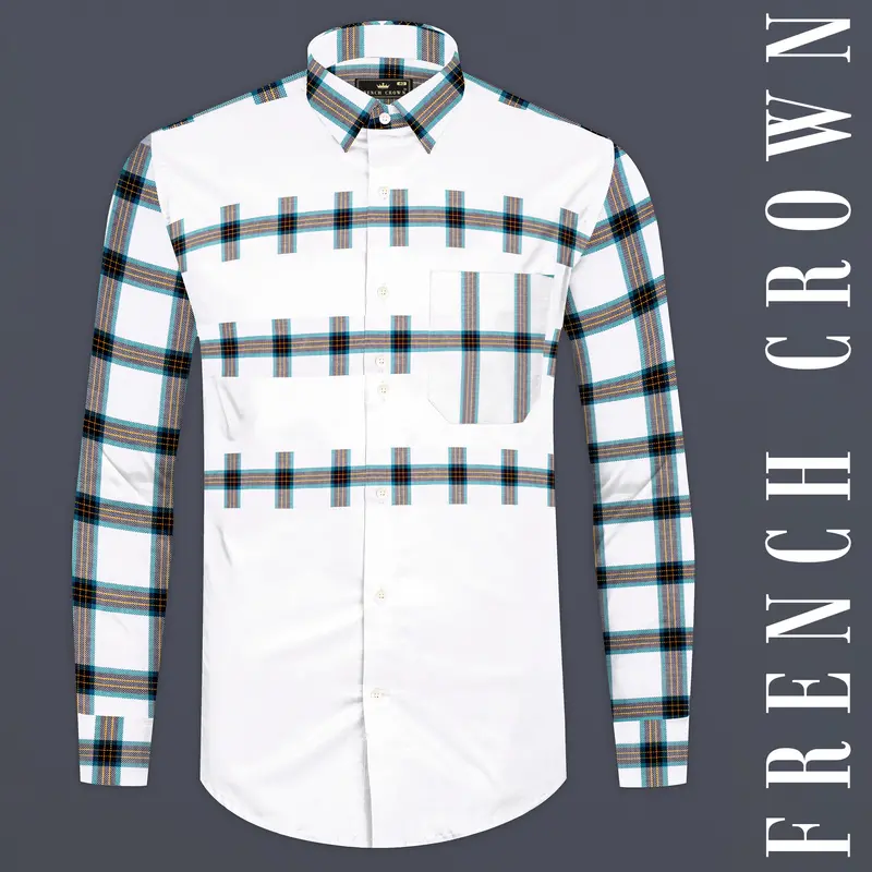 Blumine Blue And Bright White Premium Cotton Designer Shirt 11