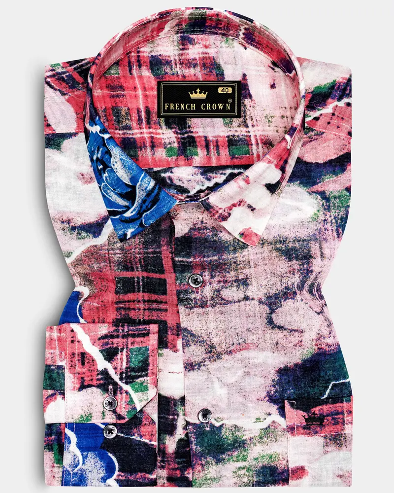 Blush Azure-Merino Peach With Tory Blue Rose Printed Lightweight Premium Cotton Multicolor Casual Shirt 1