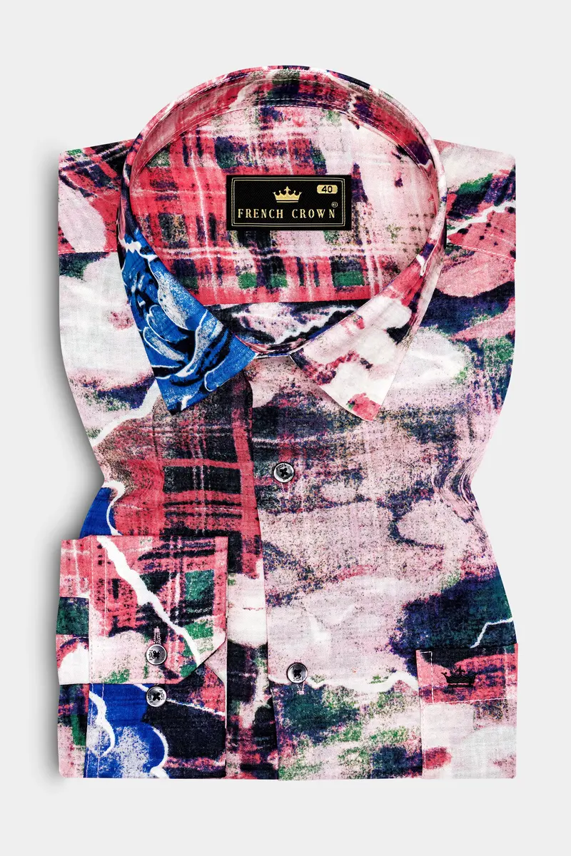 Blush Azure-Merino Peach With Tory Blue Rose Printed Lightweight Premium Cotton Multicolor Casual Shirt 2