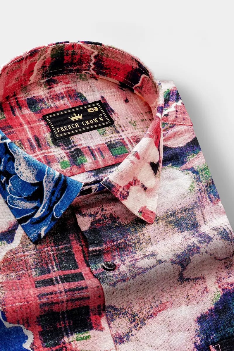 Blush Azure-Merino Peach With Tory Blue Rose Printed Lightweight Premium Cotton Multicolor Casual Shirt 4