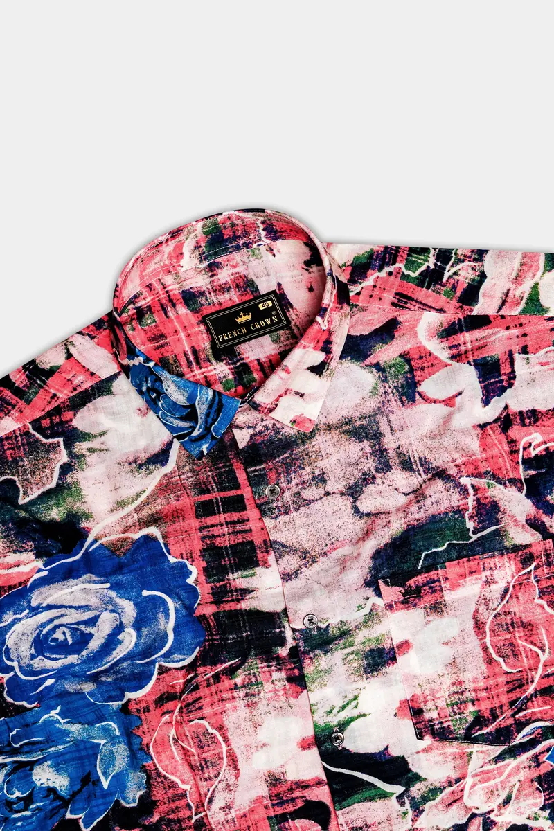 Blush Azure-Merino Peach With Tory Blue Rose Printed Lightweight Premium Cotton Multicolor Casual Shirt 5