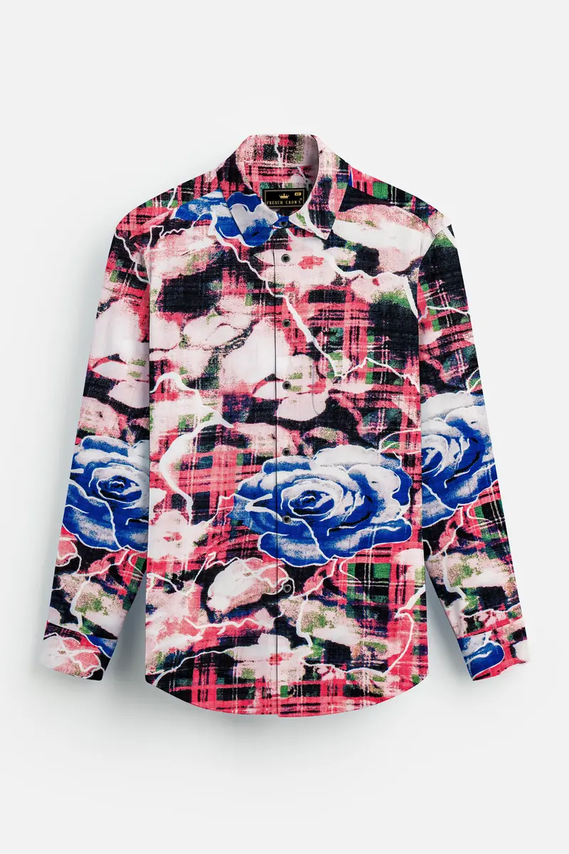 Blush Azure-Merino Peach With Tory Blue Rose Printed Lightweight Premium Cotton Multicolor Casual Shirt 6