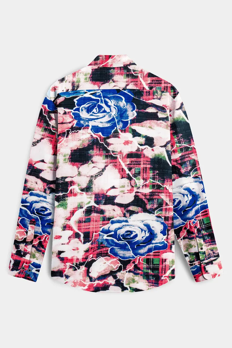 Blush Azure-Merino Peach With Tory Blue Rose Printed Lightweight Premium Cotton Multicolor Casual Shirt 7