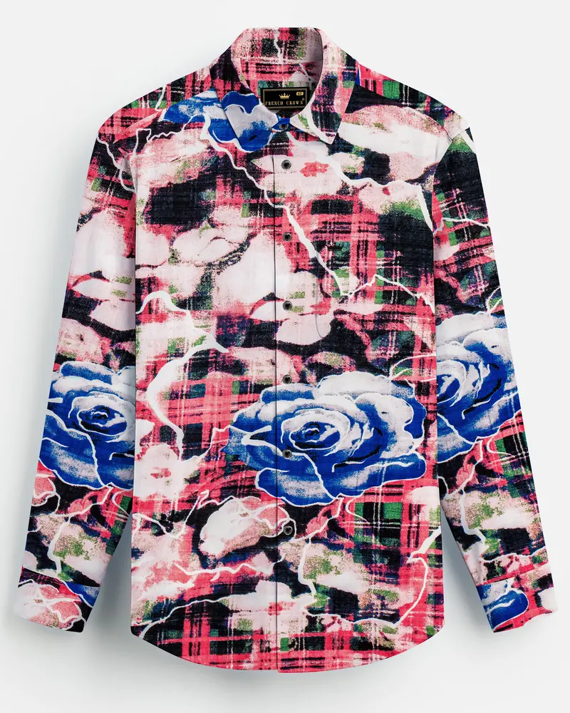 Blush Azure-Merino Peach With Tory Blue Rose Printed Lightweight Premium Cotton Multicolor Casual Shirt 8
