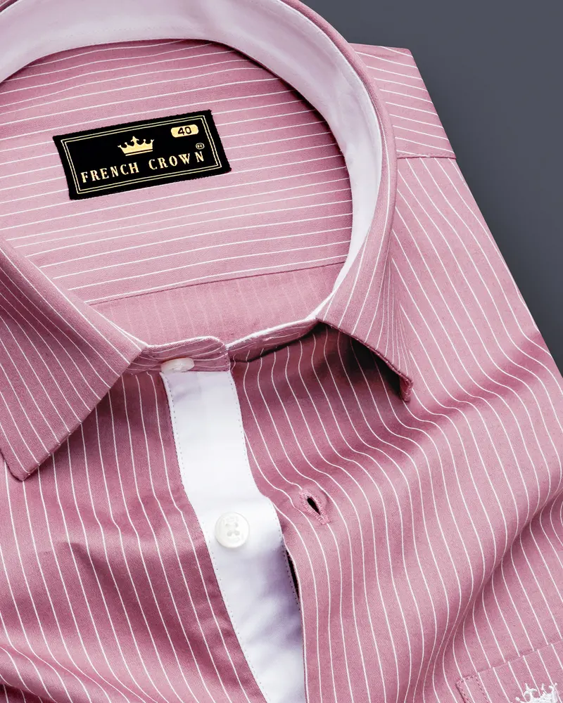 Blush-Bazaar Pink Pin Striped Subtle Sheen Soft Premium Cotton Dress Shirt 1