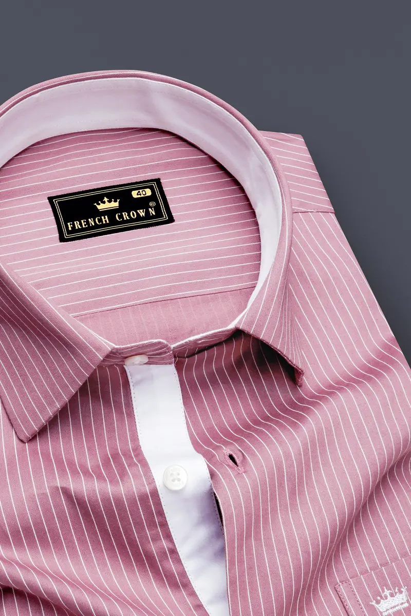 Blush-Bazaar Pink Pin Striped Subtle Sheen Soft Premium Cotton Dress Shirt 2