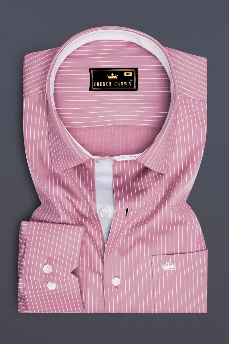 Blush-Bazaar Pink Pin Striped Subtle Sheen Soft Premium Cotton Dress Shirt 4