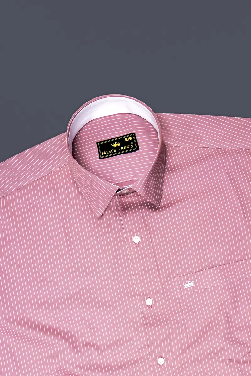 Blush-Bazaar Pink Pin Striped Subtle Sheen Soft Premium Cotton Dress Shirt 5
