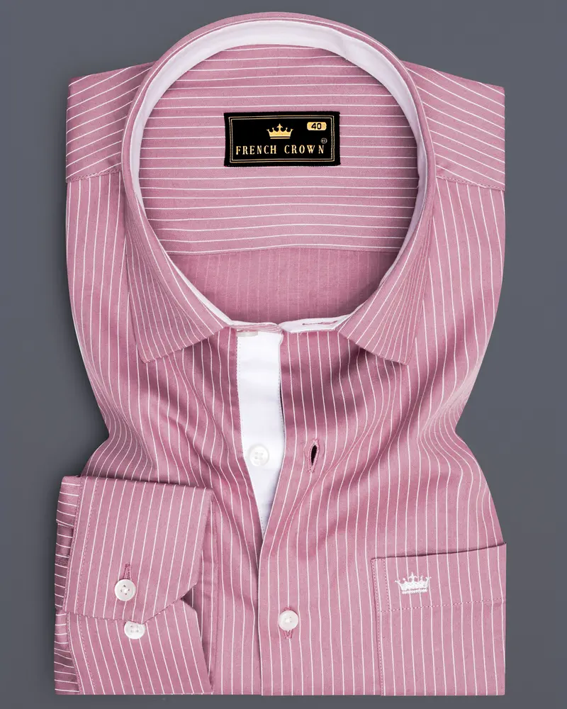 Blush-Bazaar Pink Pin Striped Subtle Sheen Soft Premium Cotton Dress Shirt 6
