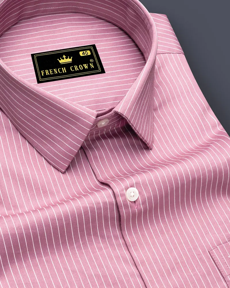 Blush-Bazaar Pink Pin Striped Subtle Sheen Super Soft Premium Cotton Dress Shirt 1