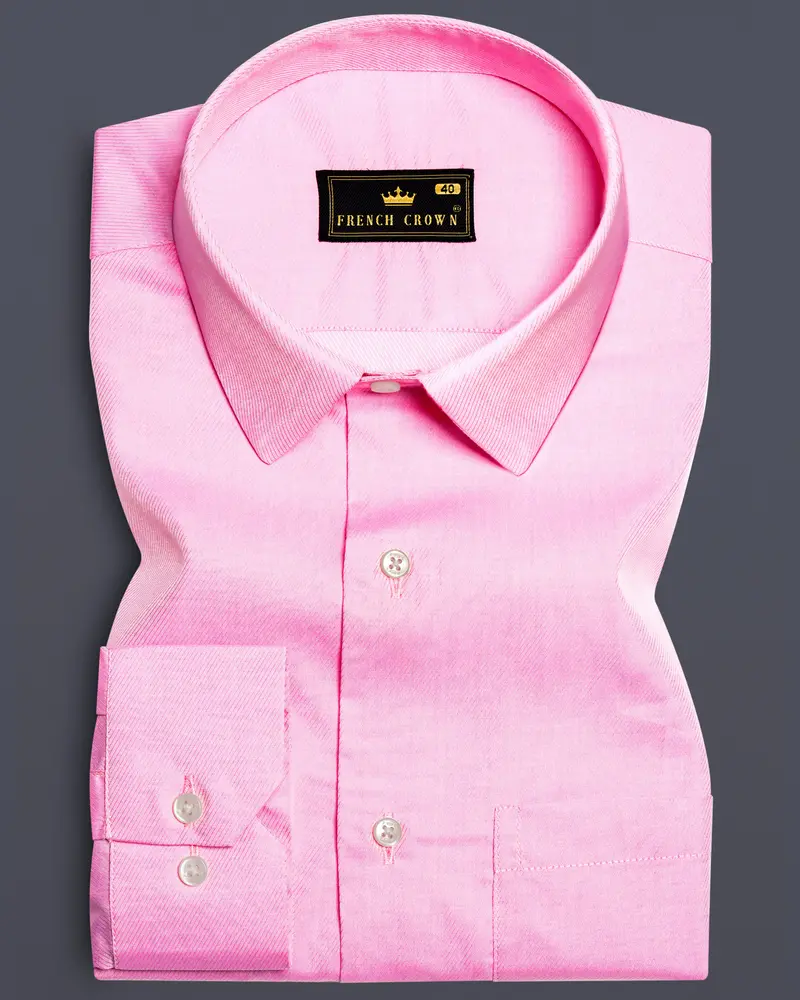Blush Bloom-Classic Rose Pink Solid Twill Premium Cotton Dress Shirt 10