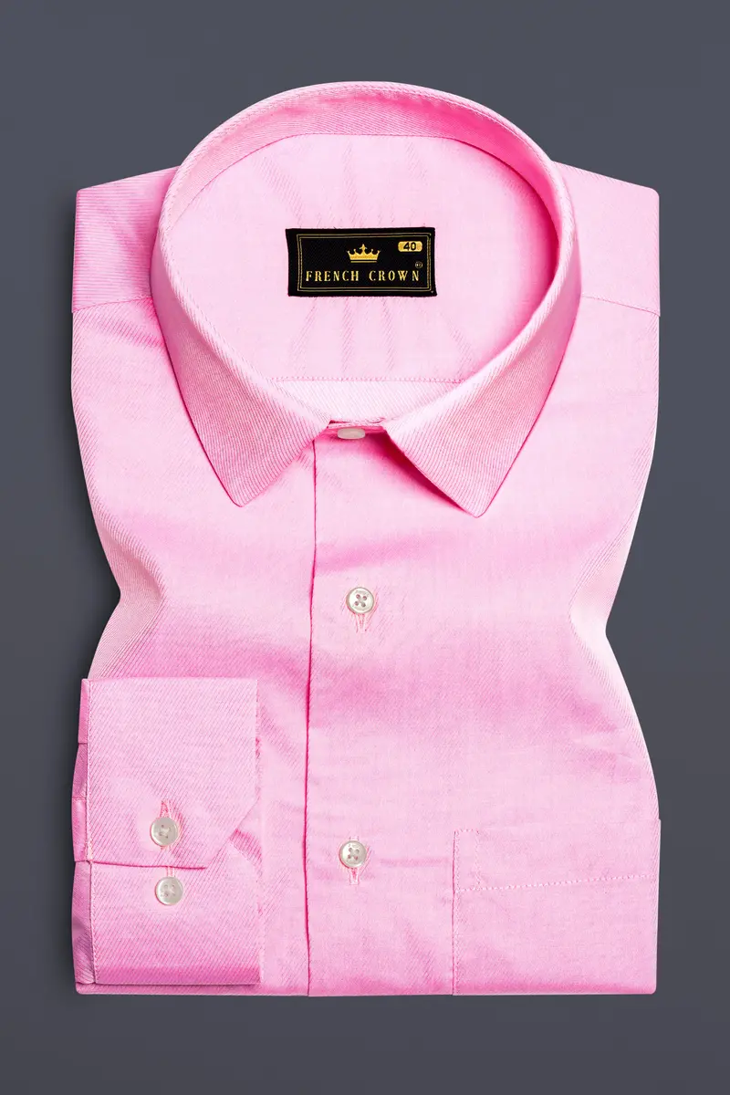 Blush Bloom-Classic Rose Pink Solid Twill Premium Cotton Dress Shirt 4