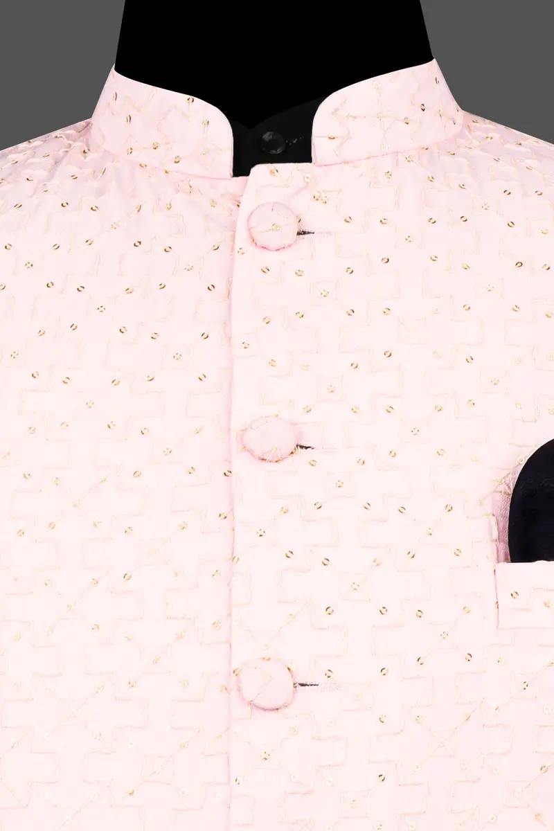 Blush Peach Viscose Embroidered With Tikki Work Designer Nehru Jacket 10