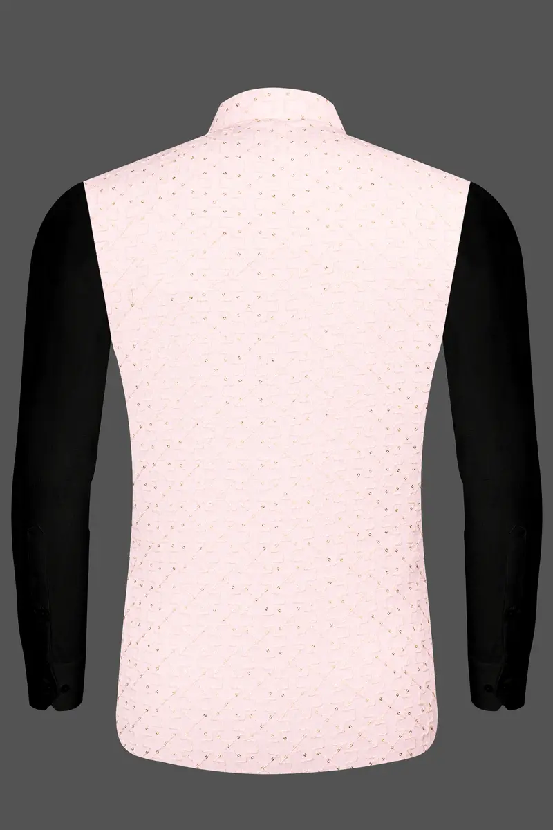 Blush Peach Viscose Embroidered With Tikki Work Designer Nehru Jacket 11