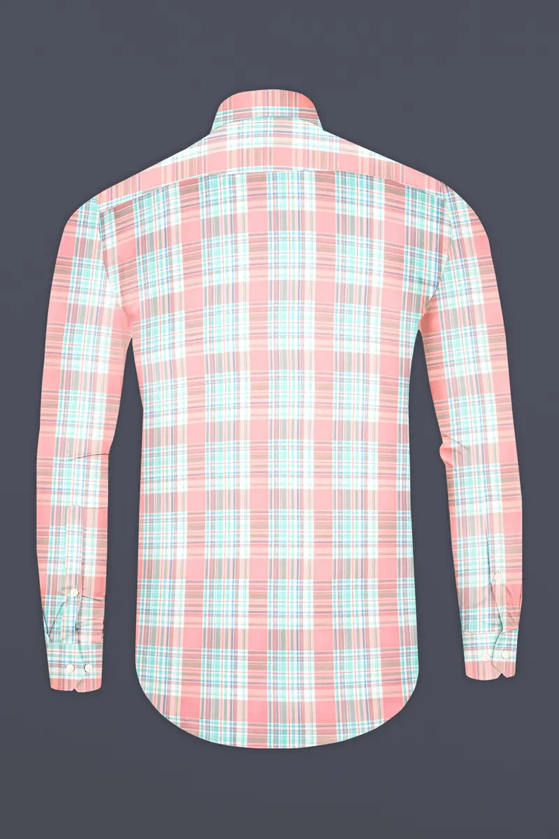 Blush Pink And Turquoise Blue Twill Plaid Premium Cotton Shirt 5