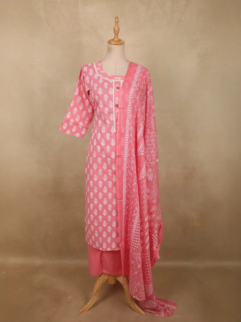 Blush Pink  Butta Printed Design Cotton Straight Cut Salwar Suit With Dupatta 1