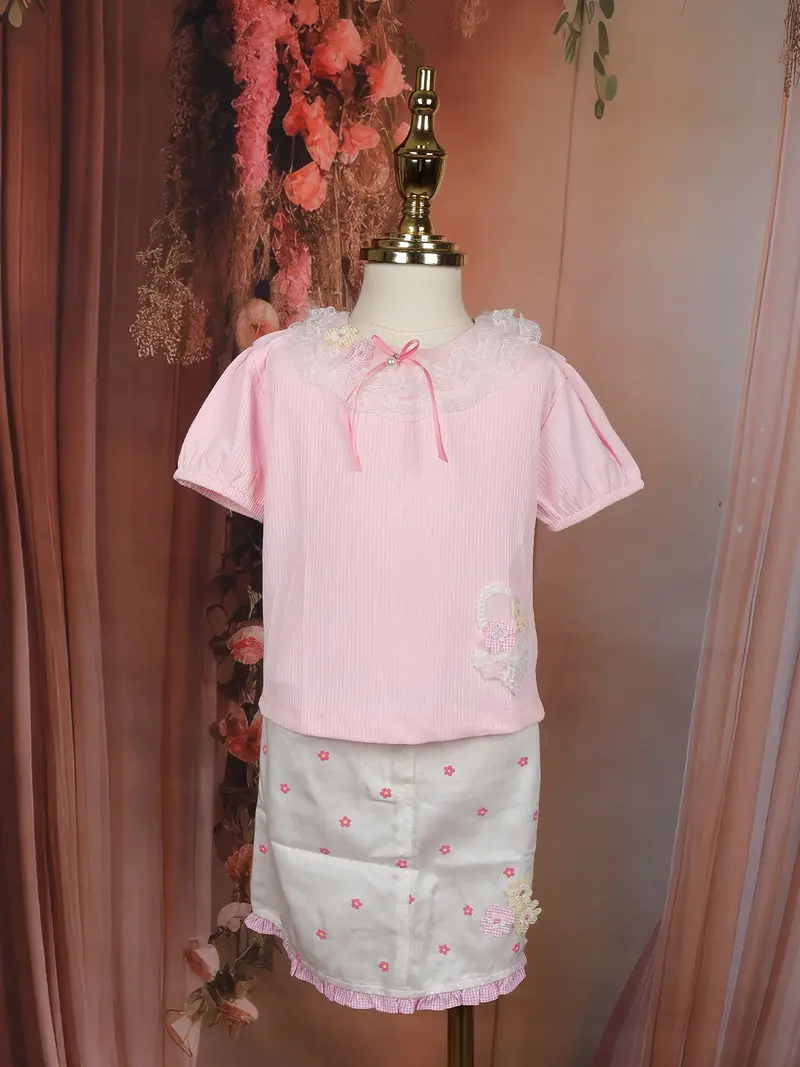 Blush Pink Floral Design Cotton Skirt And Top Set 1