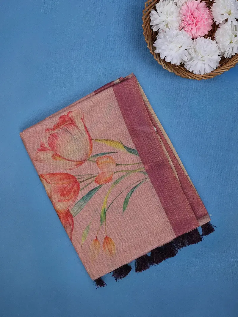 Blush Pink  Floral Design Semi Tissue Saree 1