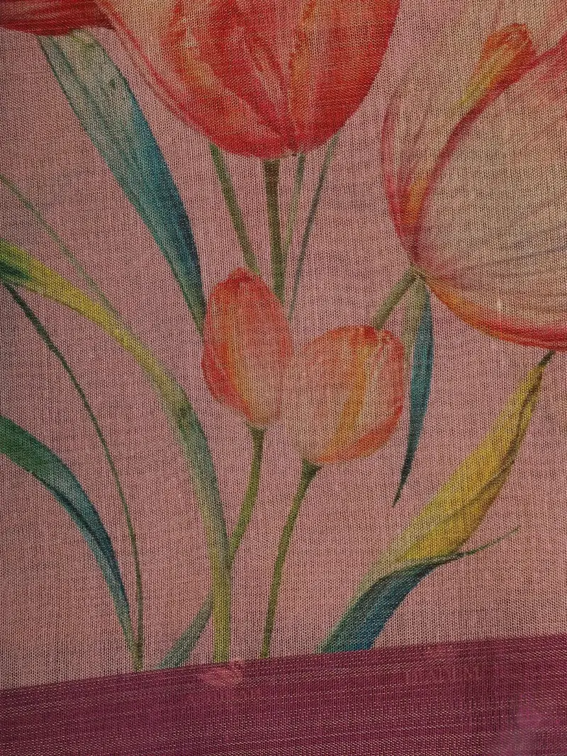 Blush Pink Floral Design Semi Tissue Saree 2