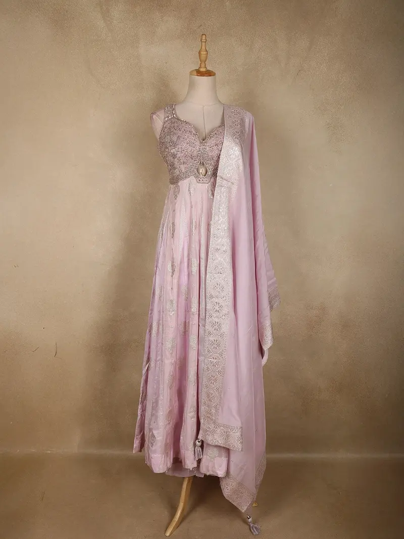 Blush Pink Floral Embroidered Tissue Silk Palazzo Suit With Dupatta 1