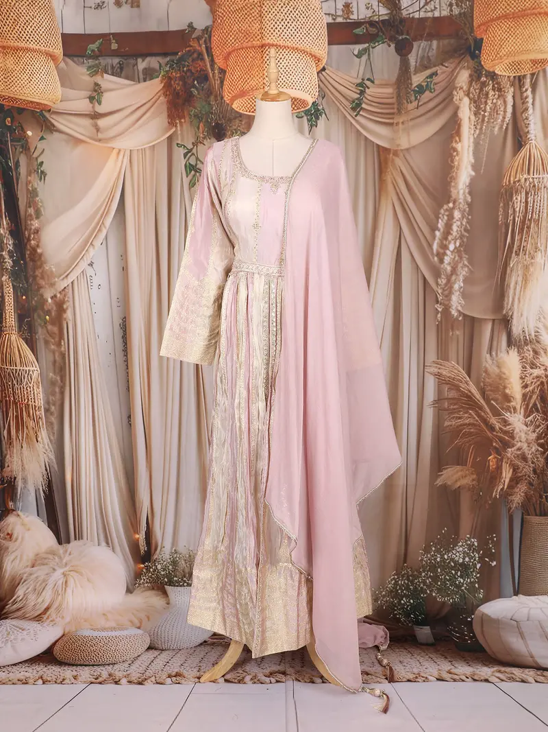 Blush Pink Floral Embroidered Tissue Silk Salwar Suit 1