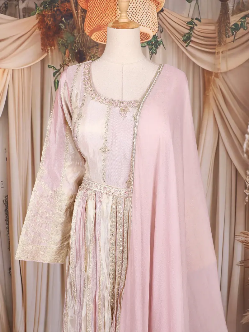 Blush Pink Floral Embroidered Tissue Silk Salwar Suit 2