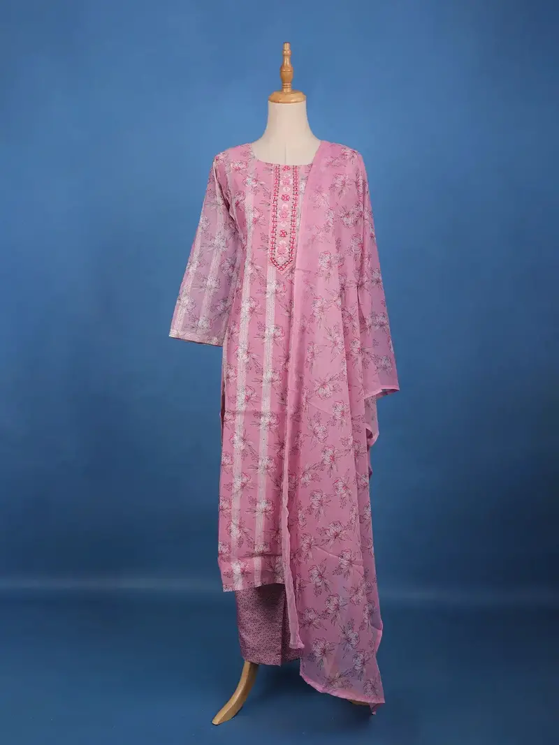 Blush Pink Floral Printed Cotton Salwar Suit Set 1
