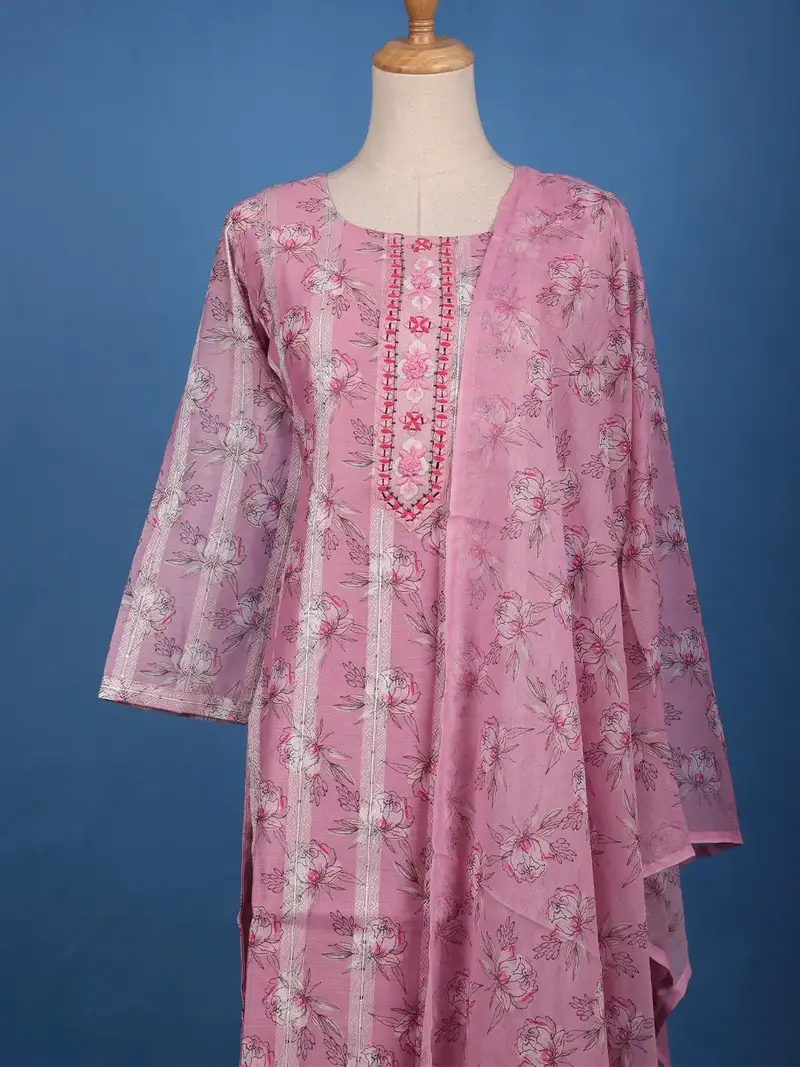 Blush Pink Floral Printed Cotton Salwar Suit Set 2