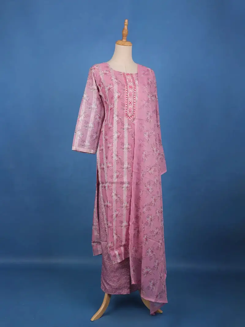 Blush Pink Floral Printed Cotton Salwar Suit Set 3