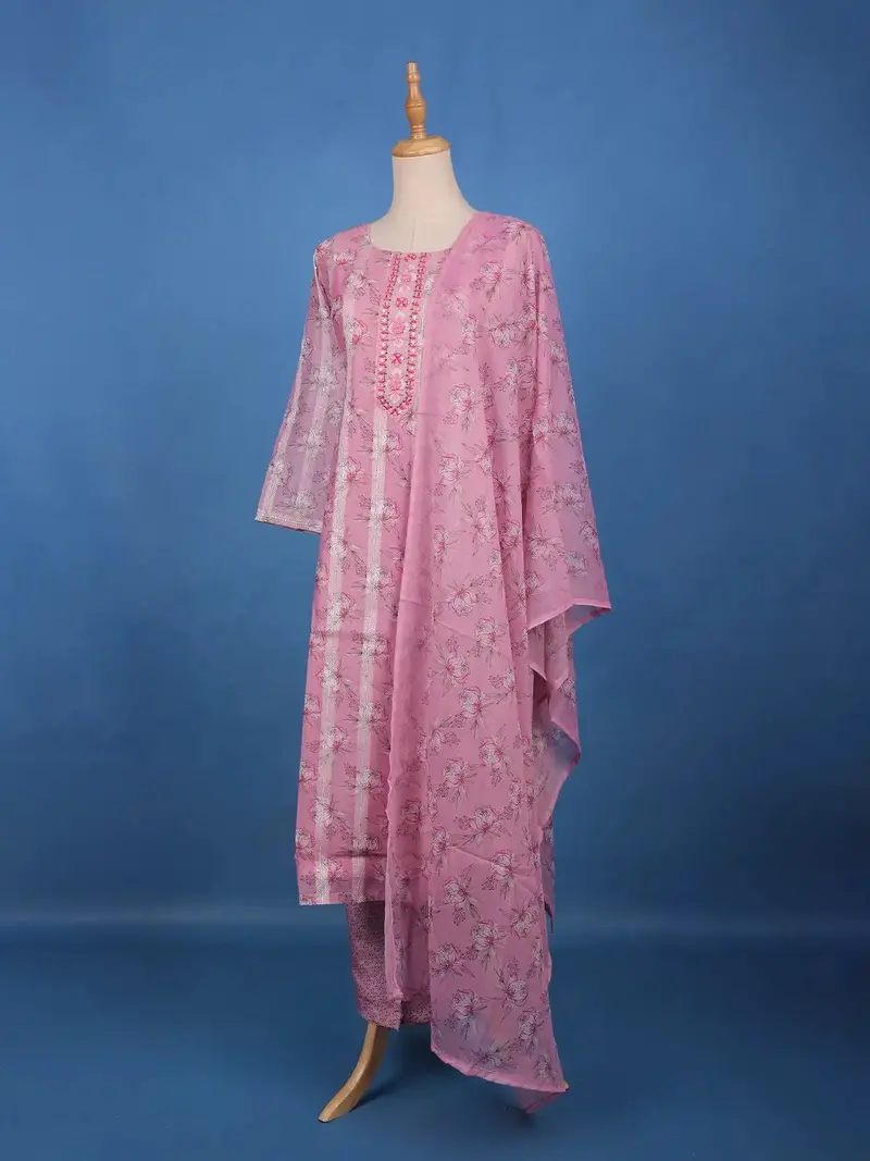 Blush Pink Floral Printed Cotton Salwar Suit Set 4