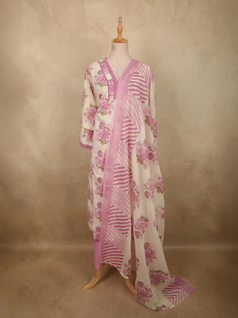 Blush Pink Floral Printed Design Cotton Salwar Suit With Dupatta 1