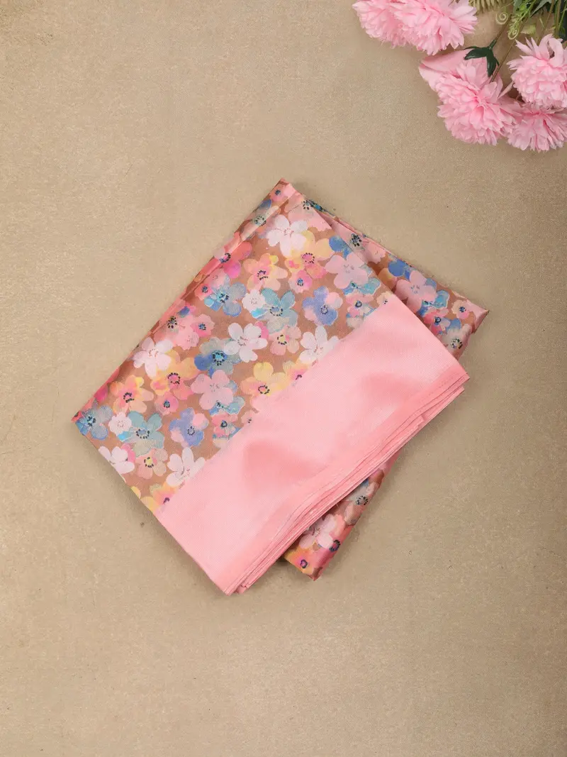 Blush Pink Floral Printed Design Crepe Casual Wear Saree 1