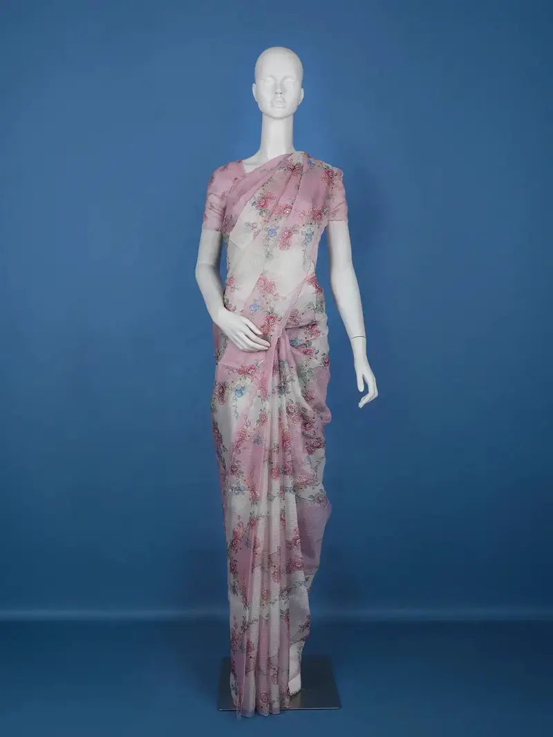 Blush Pink Floral Printed Kota Cotton Saree 1