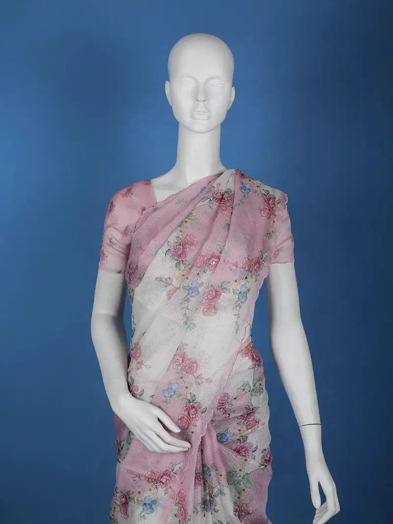 Blush Pink Floral Printed Kota Cotton Saree 2