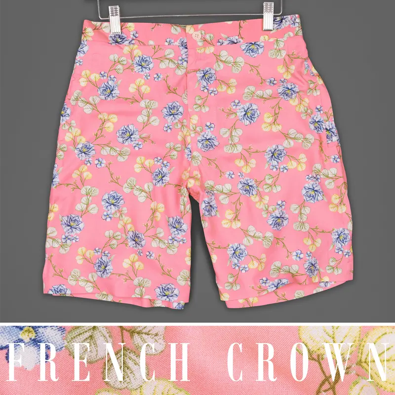 Blush Pink Floral Printed Premium Cotton Shorts 1