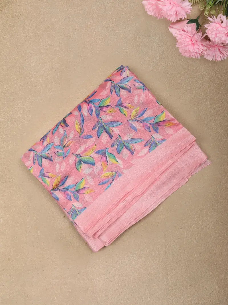 Blush Pink Leaf Printed Design Crepe Casual Wear Saree 1