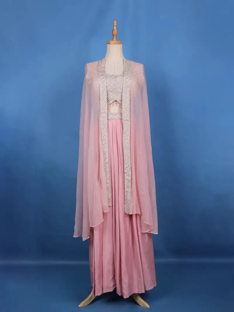 Blush Pink Mirror With Sequin Embellishments Georgette Skirt Top 1