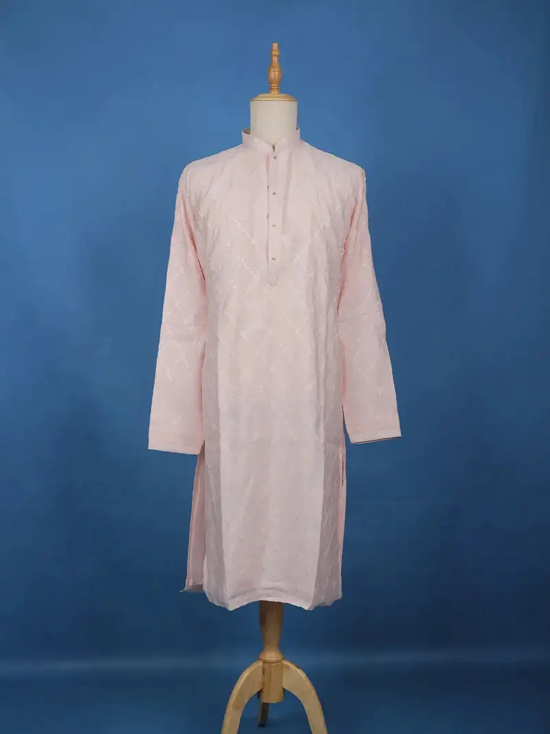 Blush Pink Thread Embroidered Kurta Set , With Pant 1